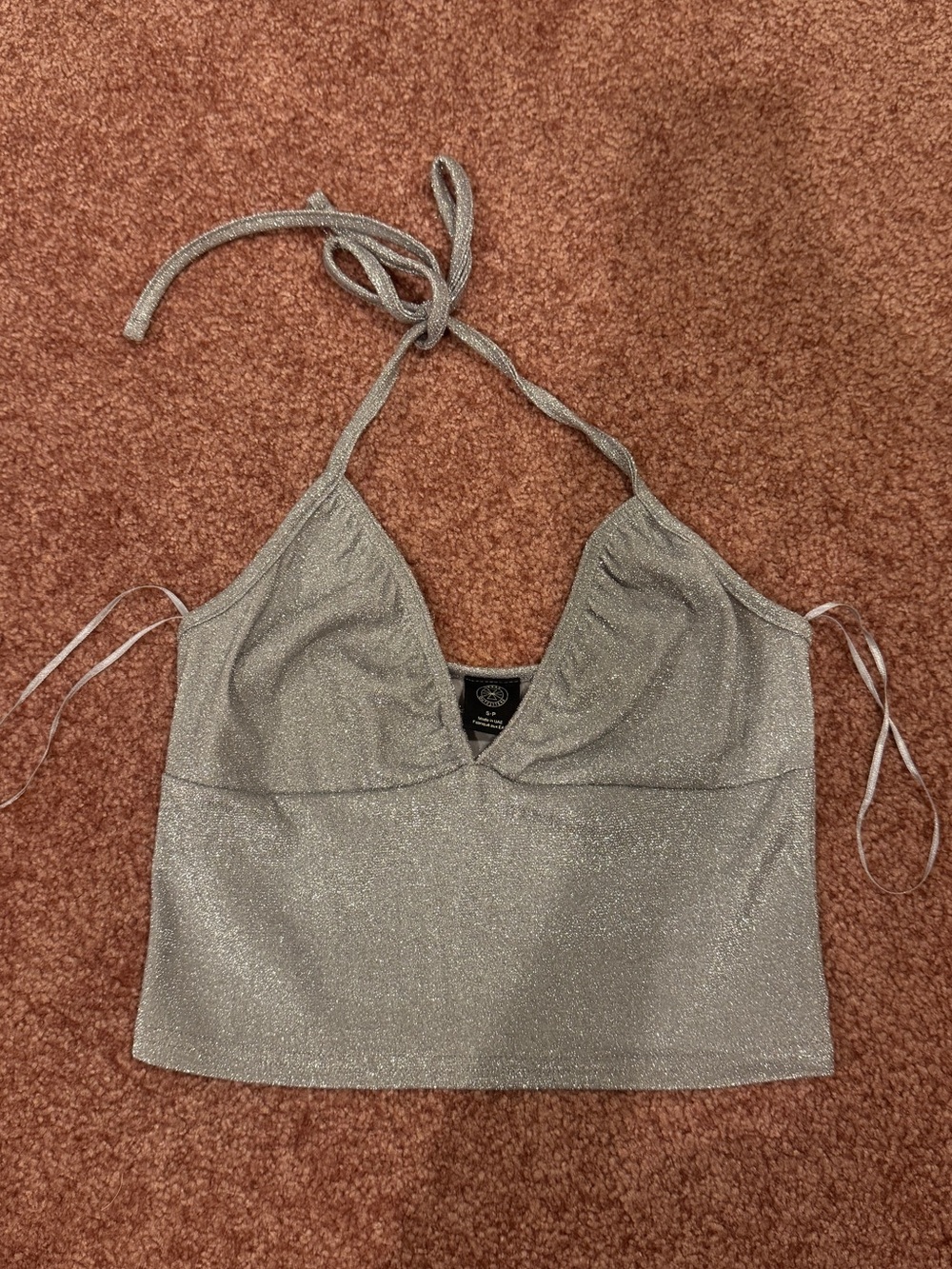 Shimmery Silver Halter Crop Top